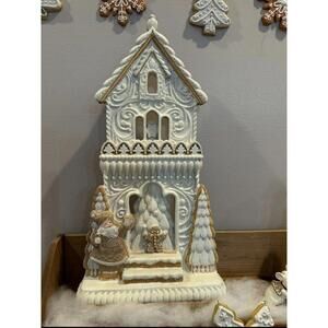 neutral flat white gingerbread house castle